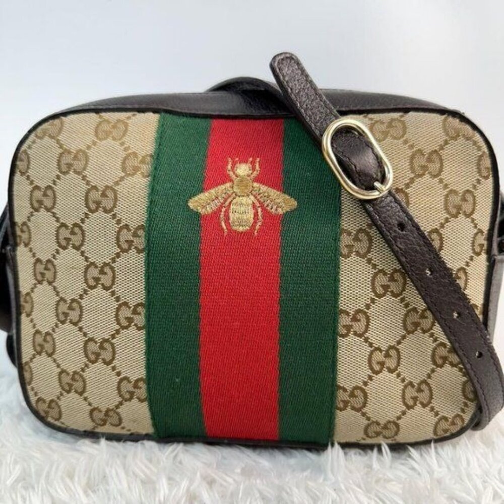Authentic Gucci GG Sherry Bee Web Canvas Crossbody Bag Shoulder Bag Camera Bag - Picture 3 of 12